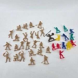 Vintage 38pc Plastic Toy Soldiers and Indians Figures Lot Tan Army Men